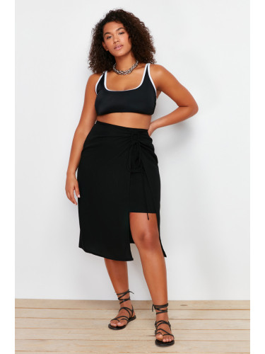 Trendyol Curve Black Slit Detailed Viscose Beachwear Woven Pareo
