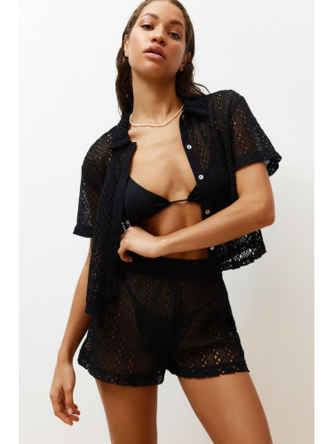 Trendyol Black Knitted Knitwear Look Shirt Shorts Set