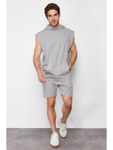 Trendyol Gray Oversize Hooded Pocket Sleeveless Sweatshirt Undershirt