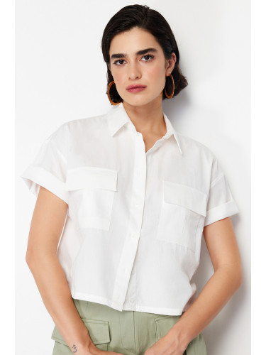 Trendyol Ecru Pocket Detailed Cotton Regular Normal Fit Woven Shirt
