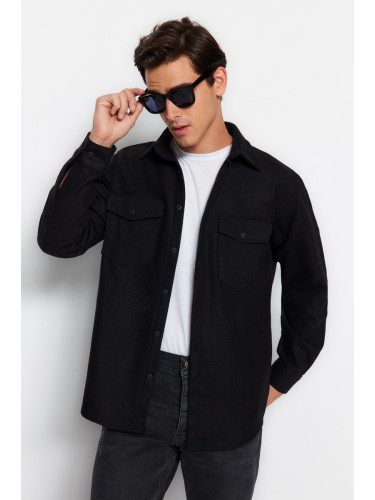 Trendyol Black Regular Parachute Pocket Cashmere Winter Textured Jacket Shirt