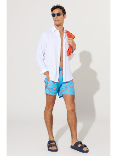 AC&Co / Altınyıldız Classics Men's Turquoise Standard Fit, Regular Cut, Pocket Quick Dry Patterned Marine Shorts.
