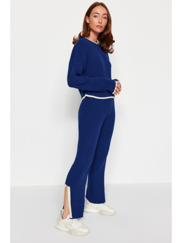 Trendyol Navy Blue Ribbed Color Block Knitwear Two Piece Set