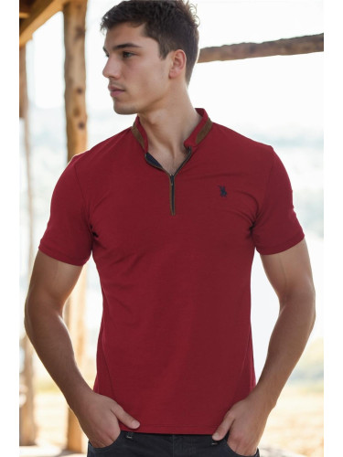 T8571 DEWBERRY ZIPPER MEN'S T-SHIRT-BURGUNDY-1