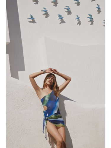 Trendyol Color Block Single Shoulder Tie High Leg Regular Swimsuit