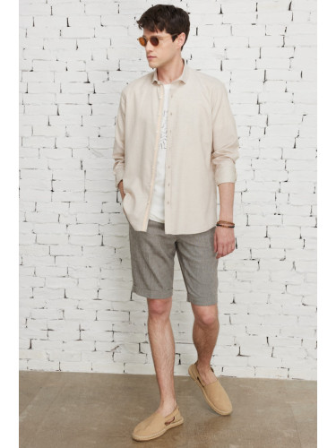 AC&Co / Altınyıldız Classics Men's Brown Slim Fit Slim Fit Shorts with Side Pockets, Diagonal Patterned Cotton.