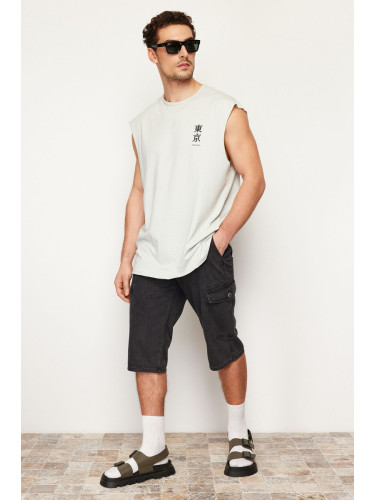 Trendyol Anthracite Regular Waist Cargo Pocket Bermuda Denim Shorts