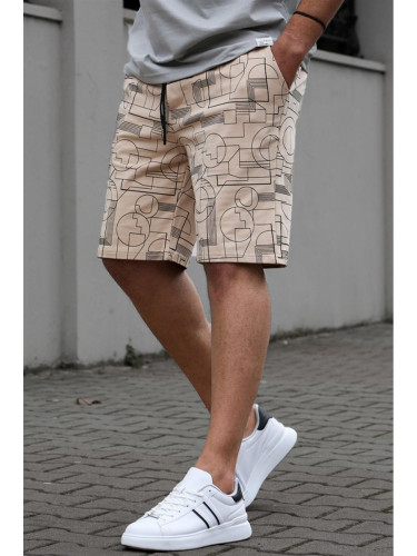 Madmext Beige Patterned Comfort Fit Men's Capri Shorts 5497
