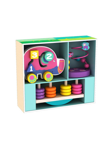 Дървен комплект - Слонче-лабиринт Лабиринт с мъниста и Везна с дискове AcoolToy 18 м+