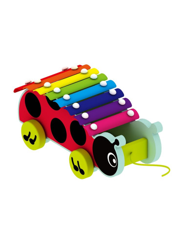 Дървен ксилофон с колелца - калинка AcoolToy 24 м+