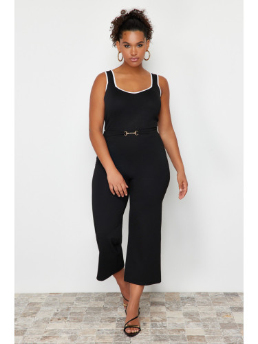 Trendyol Curve Black Stripe Detailed Square Neck Bodycon Knit Blouse