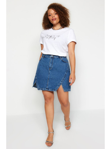 Trendyol Curve Blue Double Slit Denim Skirt