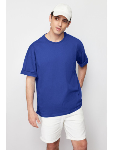 Trendyol Blue Oversize/Wide Basic Cut 100% Cotton T-Shirt