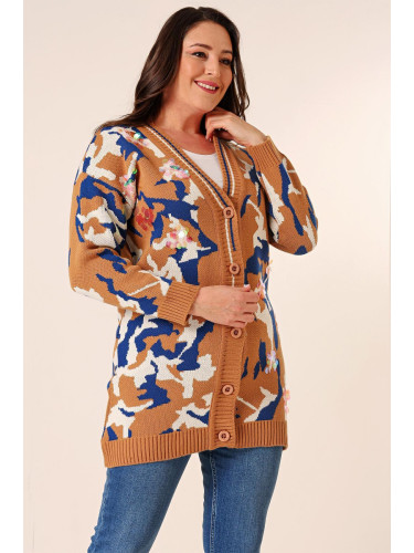 By Saygı Oversize Camouflage Sequin Long Knitwear Cardigan