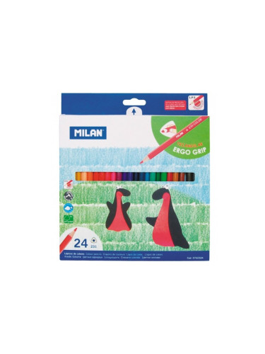 Цветни моливи Milan, 24 броя, дълги, триъгълни