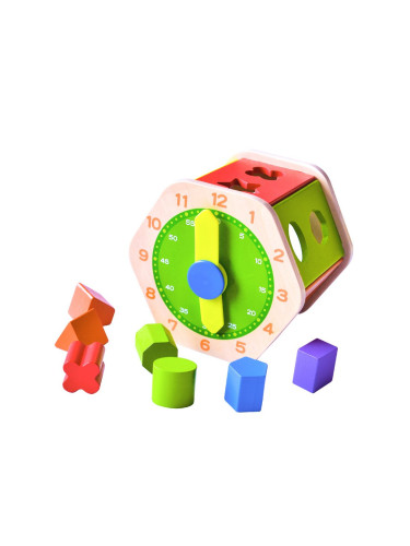 Шестоъгълен дървен сортер с часовник AcoolToy 18 м+