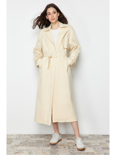 Trendyol Light Yellow Oversize Wide Cut Belted Trench Coat