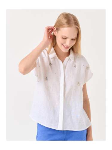 Jimmy Key White Sleeveless Embroidered Linen Shirt