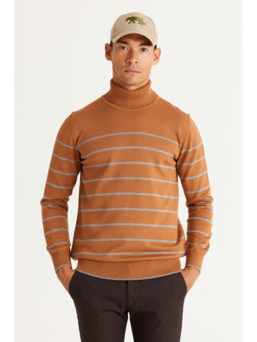 ALTINYILDIZ CLASSICS Men's Cinnamon-Grey Standard Fit Regular Fit Full Turtleneck Line Detailed Knitwear
