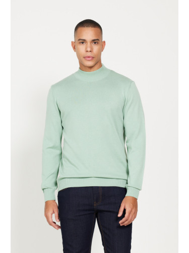 ALTINYILDIZ CLASSICS Men's Aqua Green Standard Fit Regular Cut Half Turtleneck Cotton Knitwear Sweater