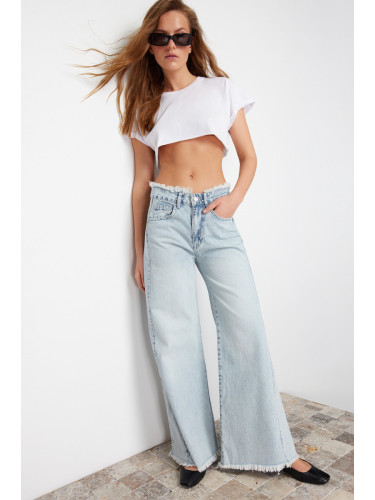 Trendyol Light Blue Tassel Detailed High Waist Wide Leg Jeans