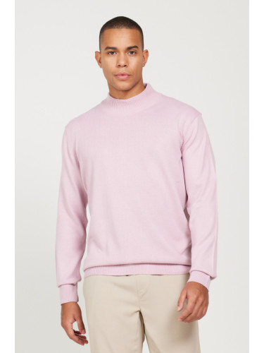 ALTINYILDIZ CLASSICS Men's Pale Pink Anti-Pilling Anti-Pilling Standard Fit Half Turtleneck Knitwear Sweater