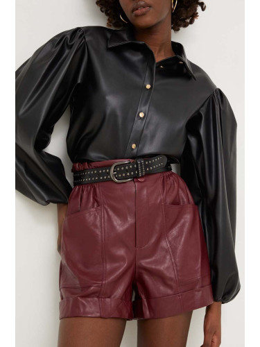 Къс панталон Answear Lab в бордо с изчистен дизайн с висока талия