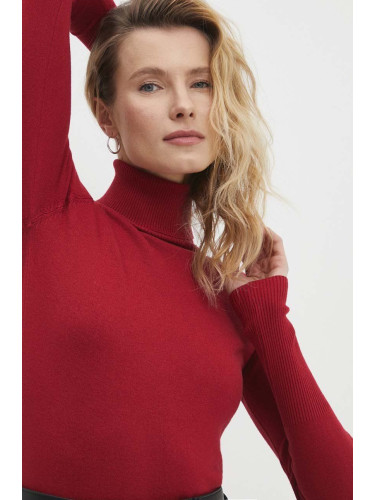 Пуловер Answear Lab дамски в бордо от лека материя с поло