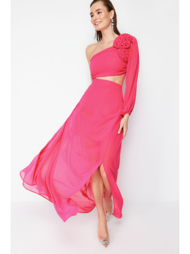 Trendyol Fuchsia A-Line Lined Window/Cut Out Detailed Chiffon Gradient Chic Evening Dress
