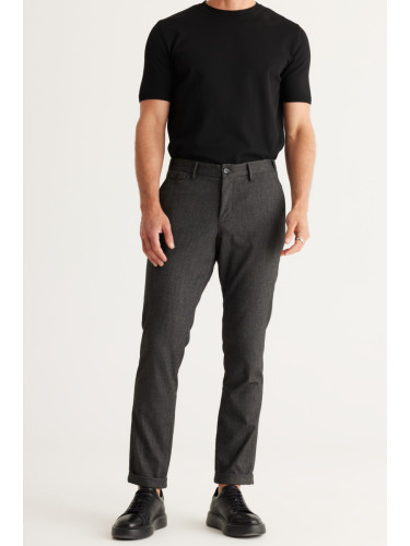 ALTINYILDIZ CLASSICS Men's Black Slim Fit Slim Fit Side Pocket Tweet Pattern Elastic Waist Classic Fabric Trousers