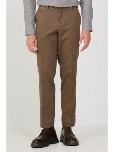 ALTINYILDIZ CLASSICS Men's Light Brown Comfort Fit Relaxed Cut Side Pocket Cotton Diagonal Patterned Trousers