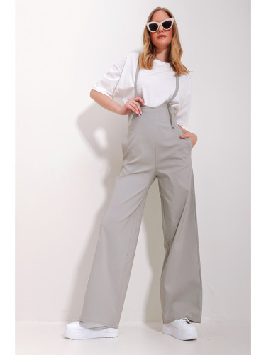 Trend Alaçatı Stili Women's Stone Double Pocket Strap Lycra Overalls Jumpsuit