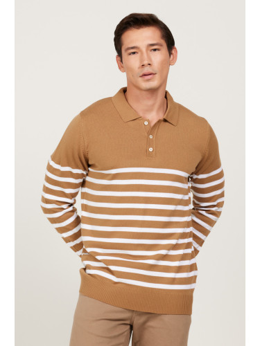 ALTINYILDIZ CLASSICS Men's VIZON-ECRU Standard Fit Regular Cut Polo Neck Striped Knitwear Sweater
