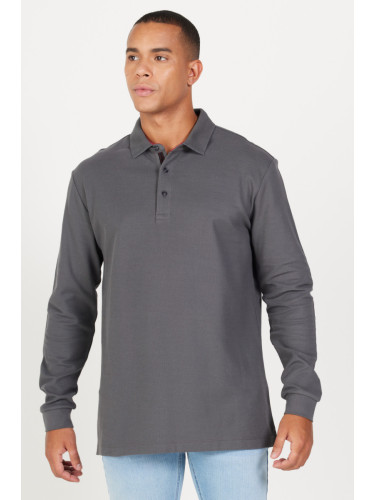 ALTINYILDIZ CLASSICS Men's Anthracite Slim Fit Slim Fit Polo Neck 100% Cotton Honeycomb T-Shirt