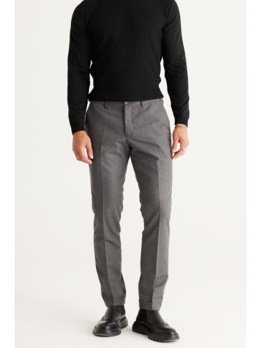 ALTINYILDIZ CLASSICS Men's Gray Slim Fit Slim Fit Side Pockets Elastic Waist Classic Fabric Trousers