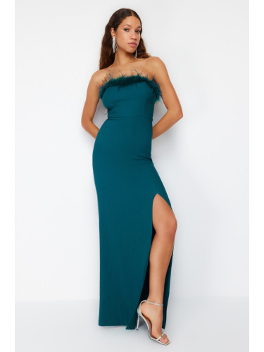 Trendyol Emerald Green Fitted Woven Cuffed Evening Evening Dress