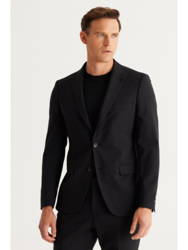 ALTINYILDIZ CLASSICS Men's Black Slim Fit Slim Fit Dovetail Collar Cordura Fabric Patterned Wool Suit