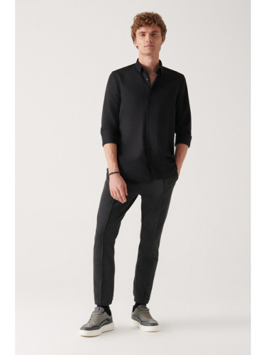 Avva Men's Black Half Elasticized Comfort Fit Trousers