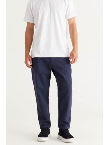 AC&Co / Altınyıldız Classics Men's Navy Blue Relax Fit Casual Cut 100% Cotton Trousers with Tie Waist