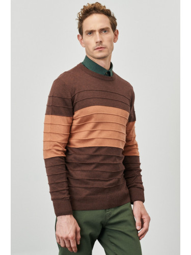 ALTINYILDIZ CLASSICS Men's Brown Melange Tile Standard Fit Regular Fit Crew Neck Patterned Knitwear Sweater