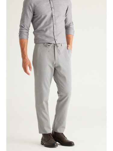 ALTINYILDIZ CLASSICS Men's Light Gray Slim Fit Narrow Cut Tie Waist Flexible Trousers