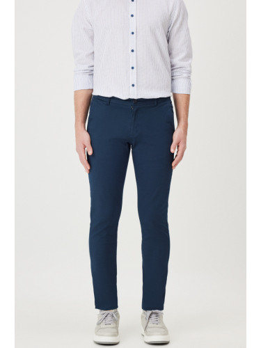 AC&Co / Altınyıldız Classics Men's Navy Blue Canvas Slim Fit Slim Fit Fitted Side Pockets Flexible Chino Trousers.