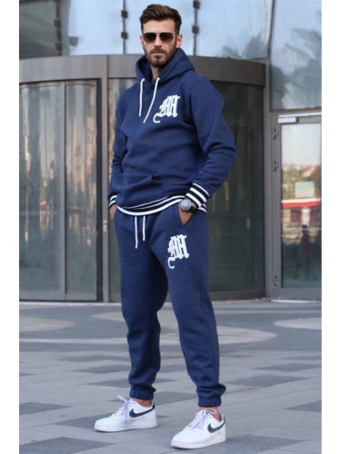 Madmext Navy Blue Printed Hoodie and Tracksuit Set 5909