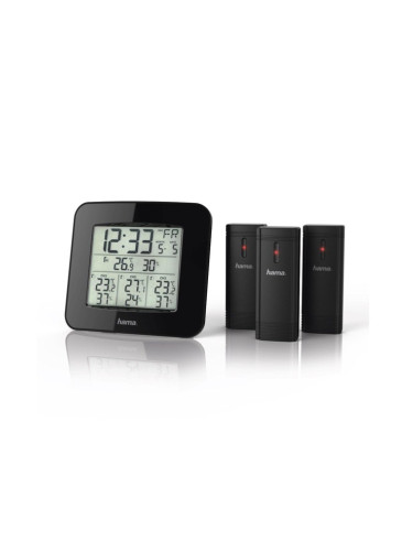 Електронна метеостанция Hama EWS-Trio, DCF радио часовник, термометър, хигрометър, календар, аларма, черен