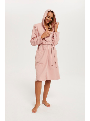 Women's dressing gown Karina with long sleeves - powder pink