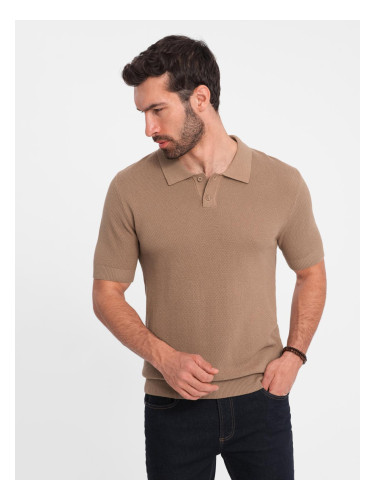 Ombre Men's cotton structured knit polo shirt - light brown