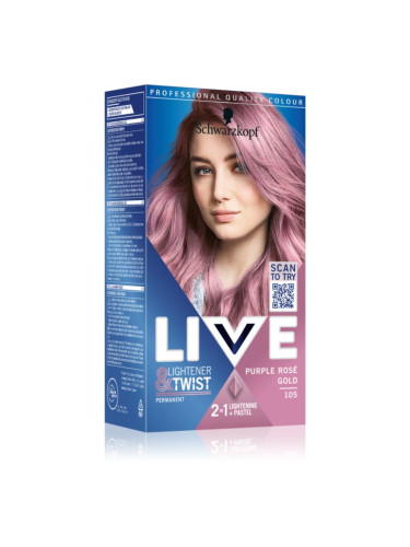 Schwarzkopf LIVE Lightener & Twist перманентната боя за коса за изсветляване на косата цвят 105 Purple Rosé Gold 1 бр.