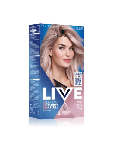 Schwarzkopf LIVE Lightener & Twist перманентната боя за коса за изсветляване на косата цвят 104 Cool Lilac 1 бр.