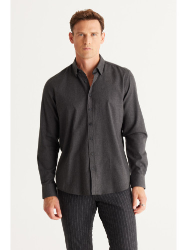 ALTINYILDIZ CLASSICS Men's Anthracite Recycle Slim Fit Slim Fit Hidden Button Collar Cotton Flannel Lumberjack Shirt