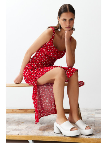 Trendyol Red Floral Viscose Maxi Woven Dress